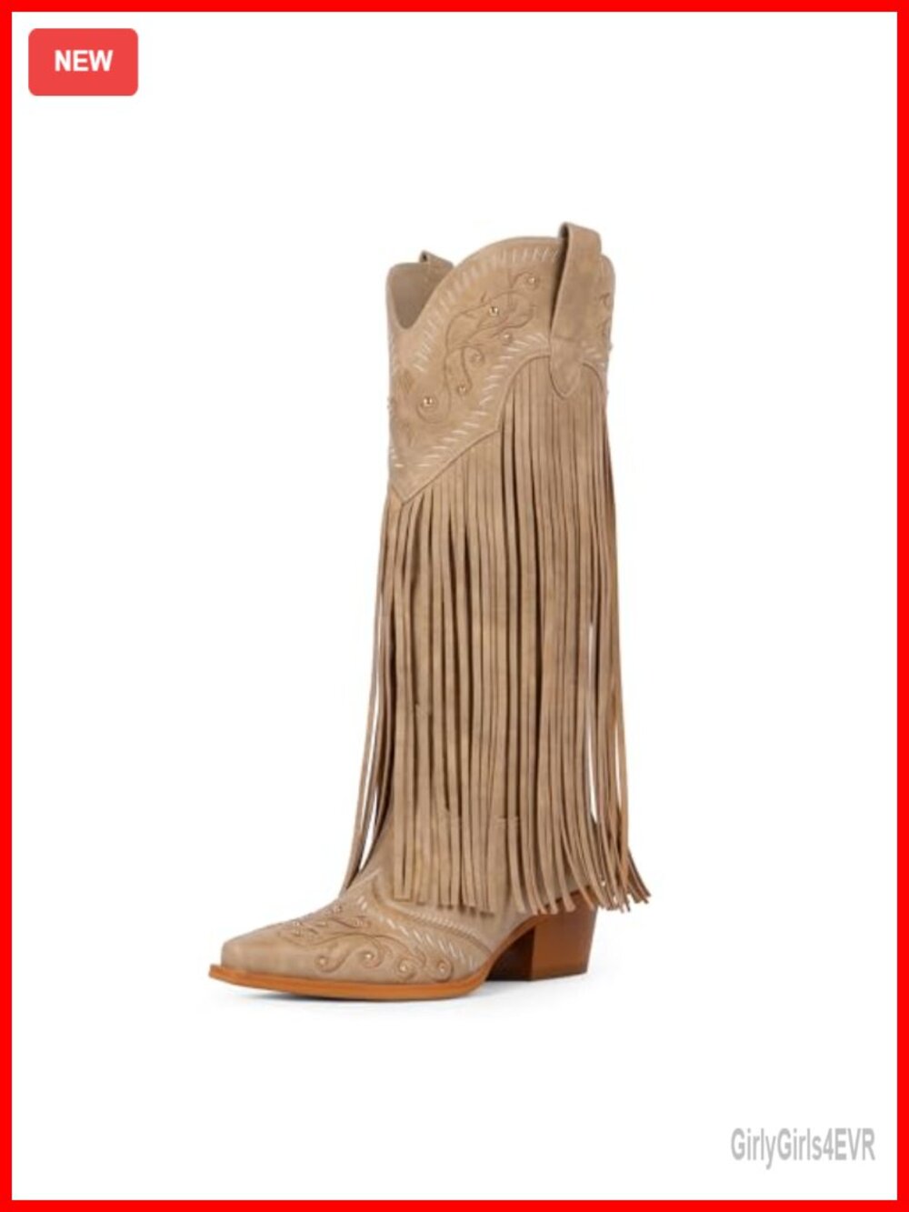 Fringe Cowboy Boots for Women Knee High Cowgirl Boots with Block Heel
